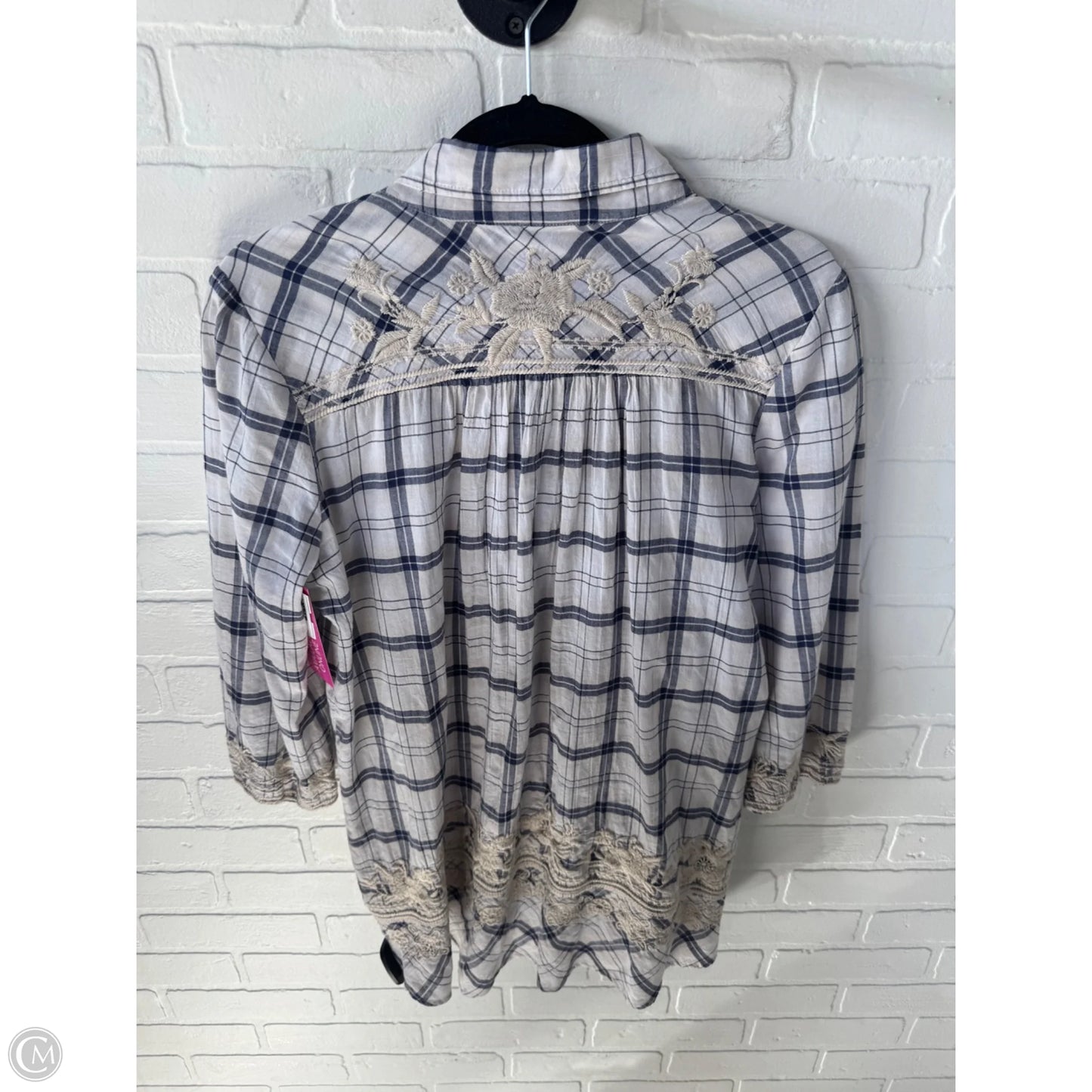 Top 3/4 Sleeve Designer By Johnny Was In Blue & Cream, Size: S