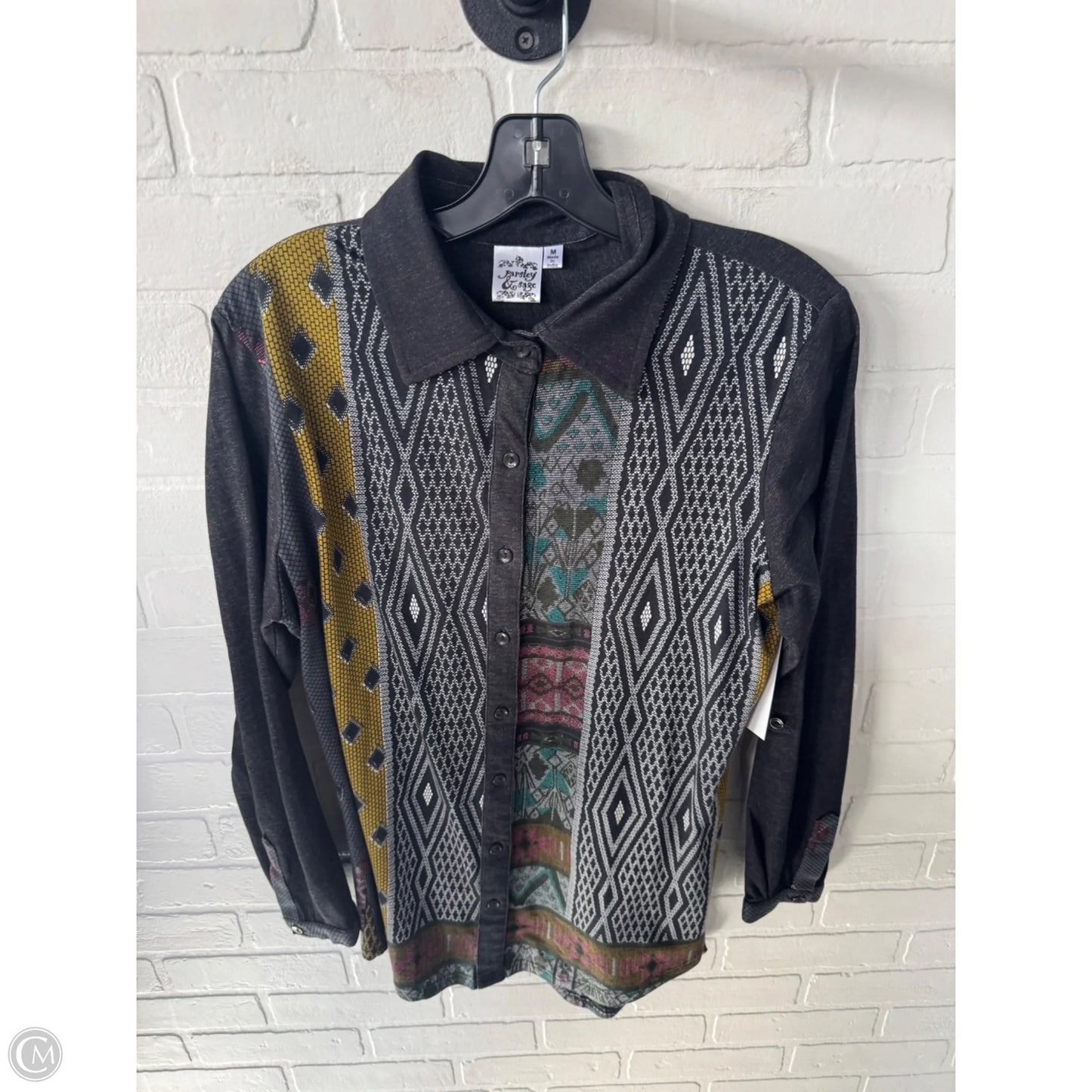 Top Long Sleeve By Parsley & Sage In Black & Grey, Size: M