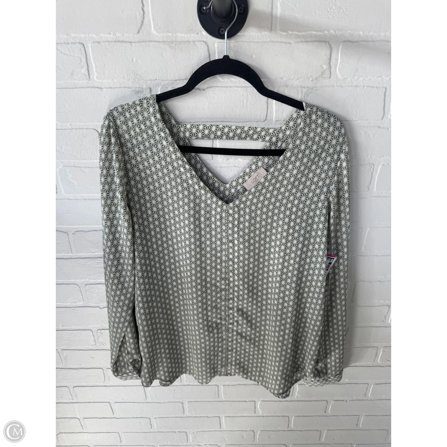 Top Long Sleeve By Loft In Green & White, Size: M