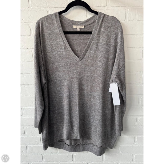 Top Long Sleeve By Joan Vass In Grey & Tan, Size: L