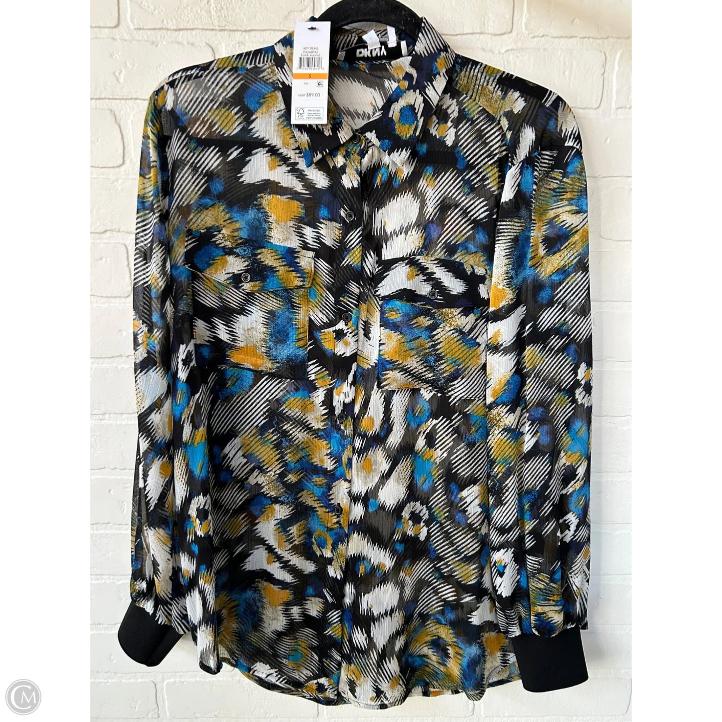 Top Long Sleeve By Dkny In Black & Blue, Size: S
