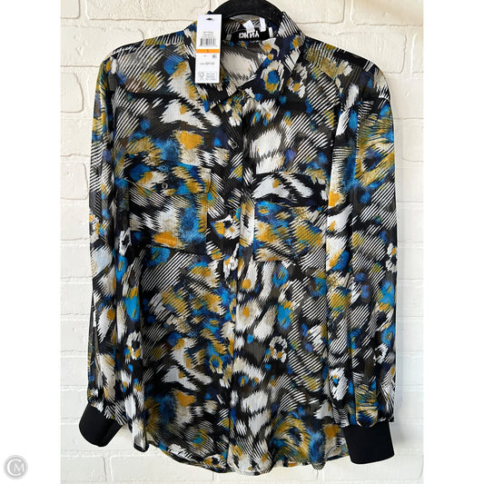 Top Long Sleeve By Dkny In Black & Blue, Size: S
