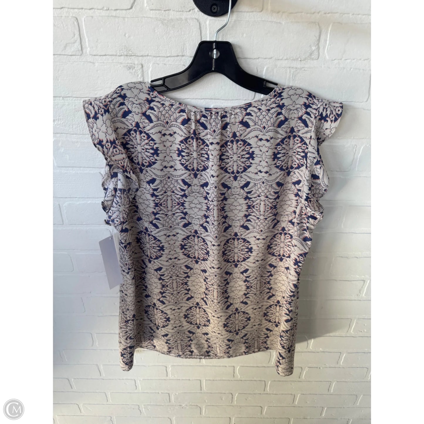 Top Short Sleeve By Cabi In Blue & Tan, Size: L