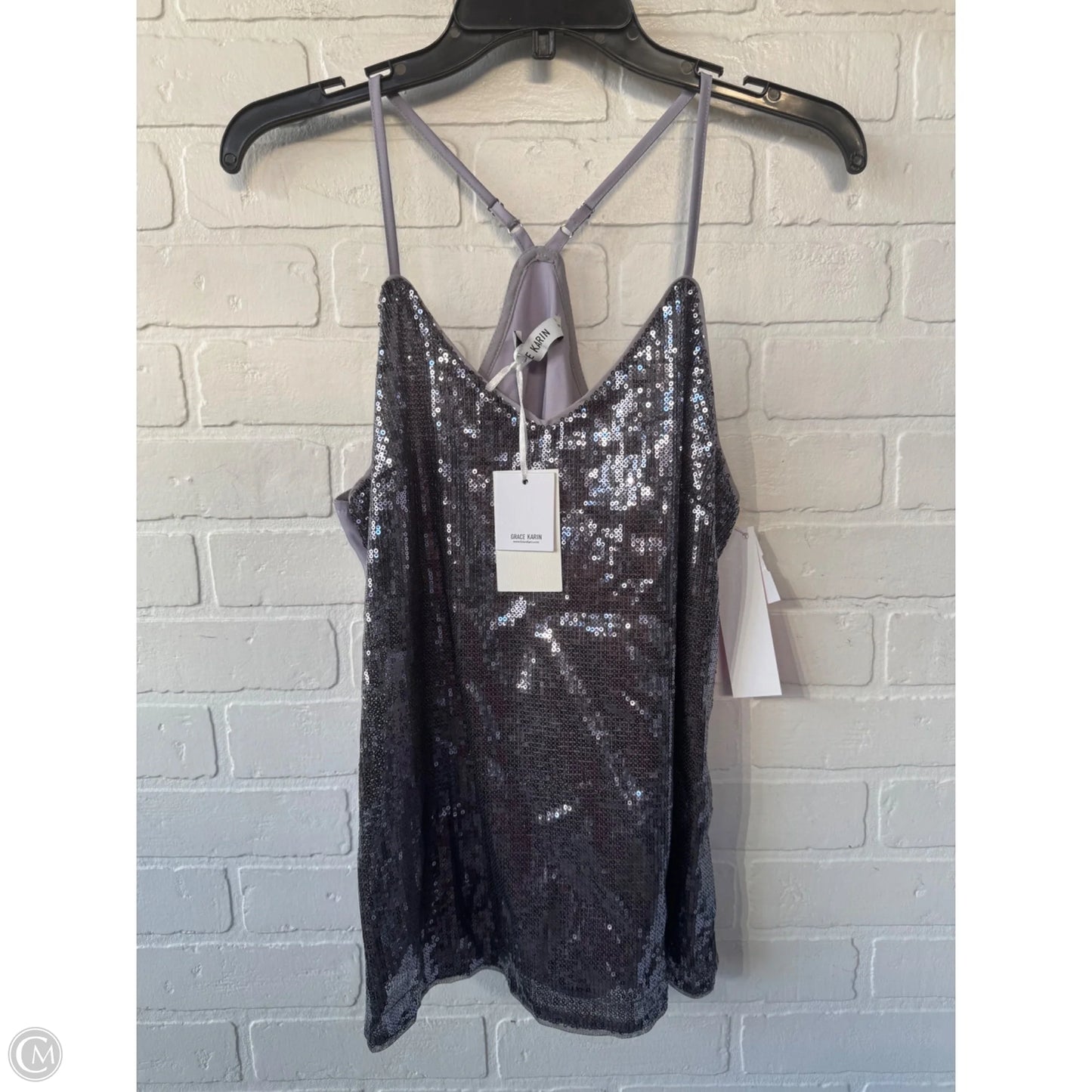 Top Sleeveless By Grace Karin In Silver, Size: S