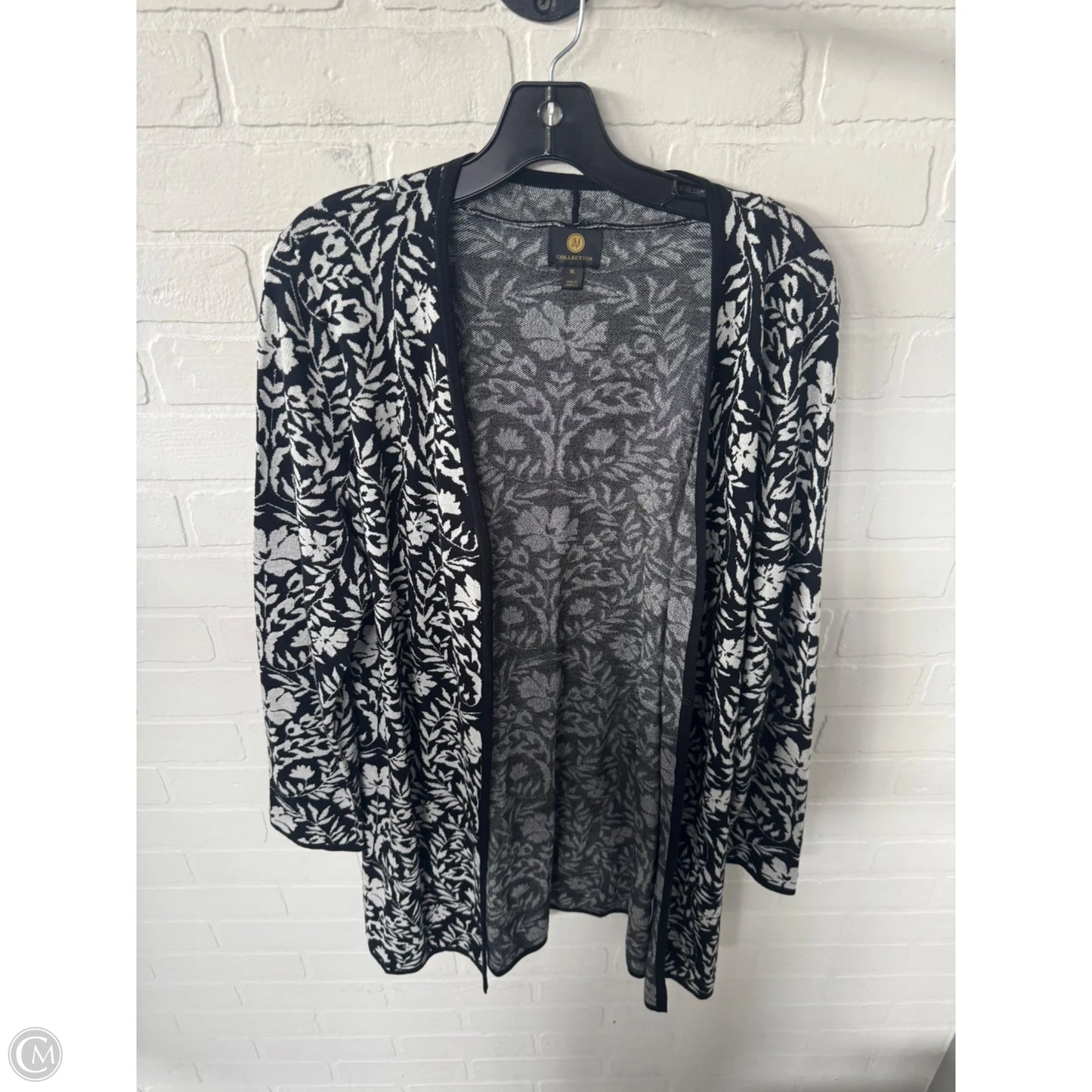 Sweater Cardigan By Jm Collections In Black & White, Size: Xl