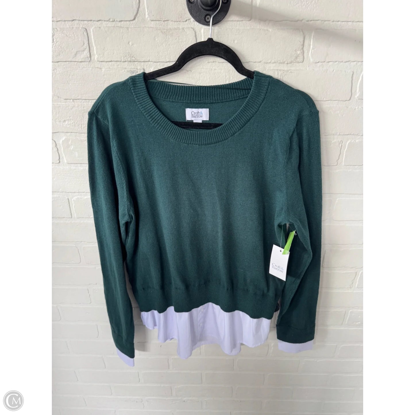 Sweater By Croft And Barrow In Green & White, Size: L