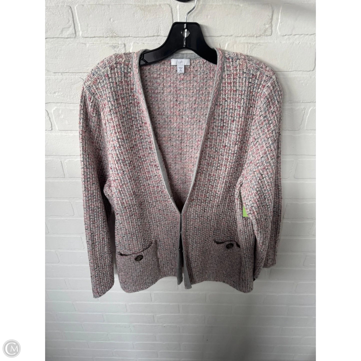Sweater Cardigan By J. Jill In Grey & Pink, Size: Xlp