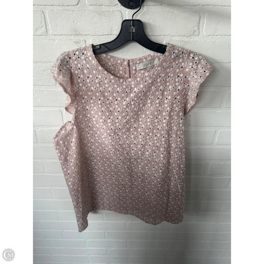 Top Short Sleeve By Loft In Pink & White, Size: L
