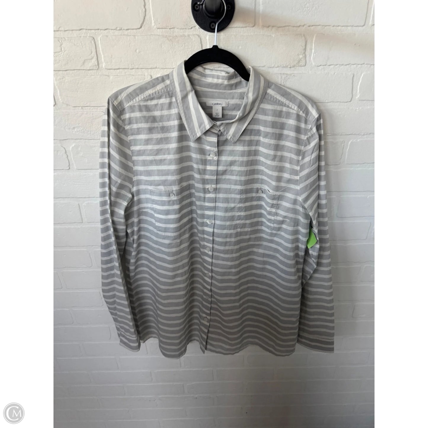 Top Long Sleeve By Caslon In Grey & White, Size: L