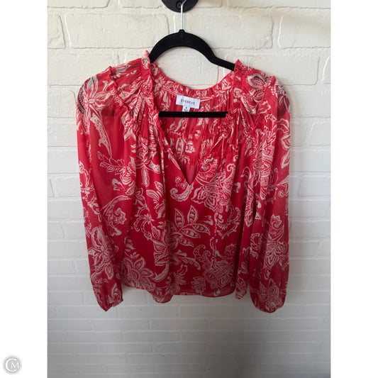 Top Long Sleeve By Evereve In Pink & White, Size: M