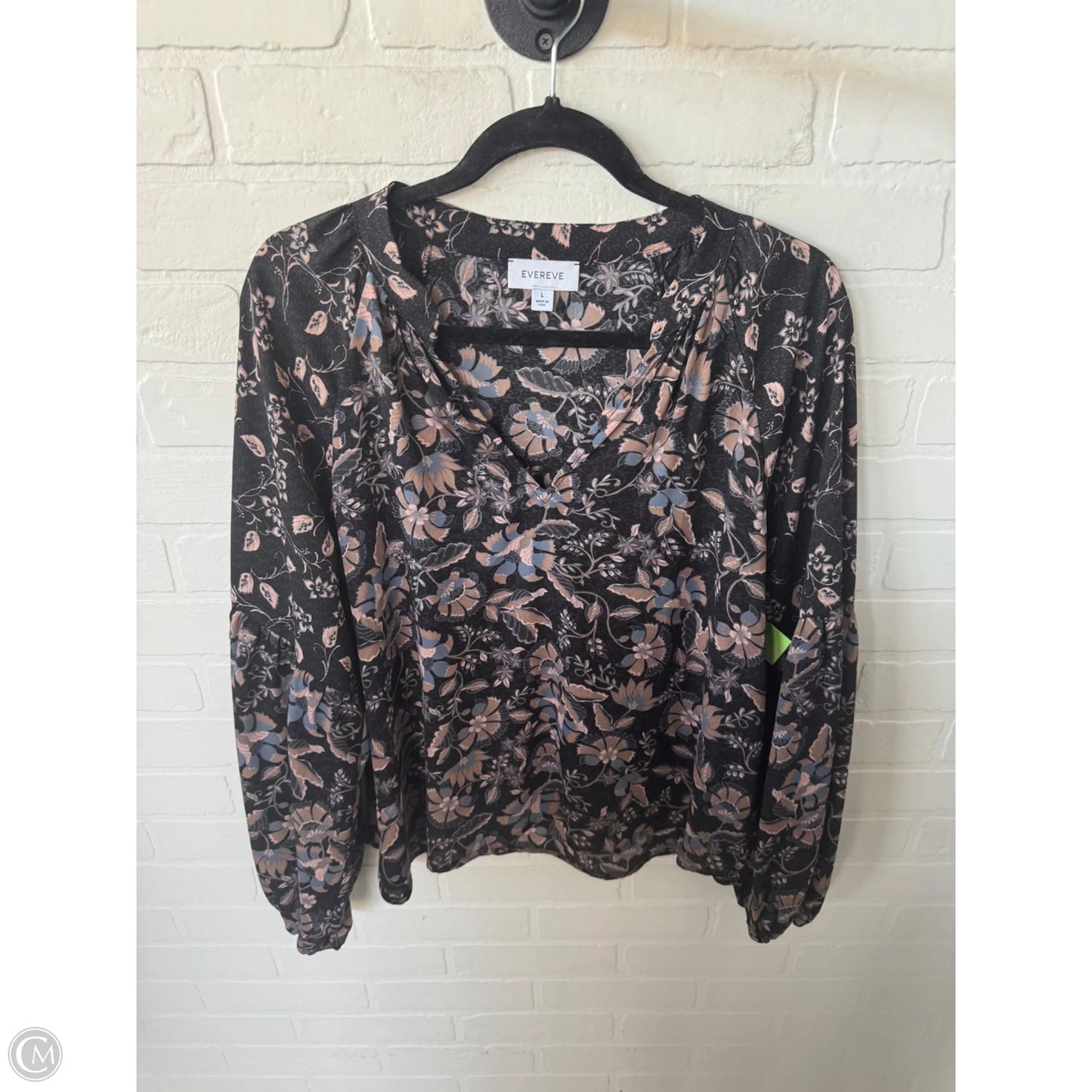 Top Long Sleeve By Evereve In Black & Blue, Size: L