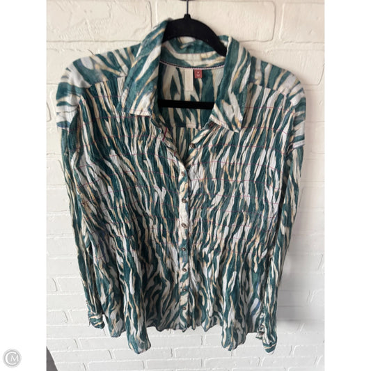 Top Long Sleeve By Pilcro In Green & Tan, Size: M