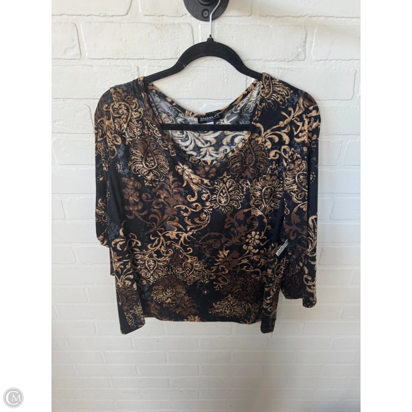 Top 3/4 Sleeve By Clothes Mentor In Brown & Grey, Size: 2x