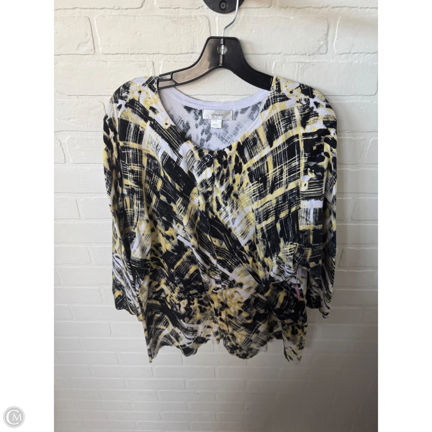 Sweater Cardigan By Cj Banks In Black & Yellow, Size: 2x