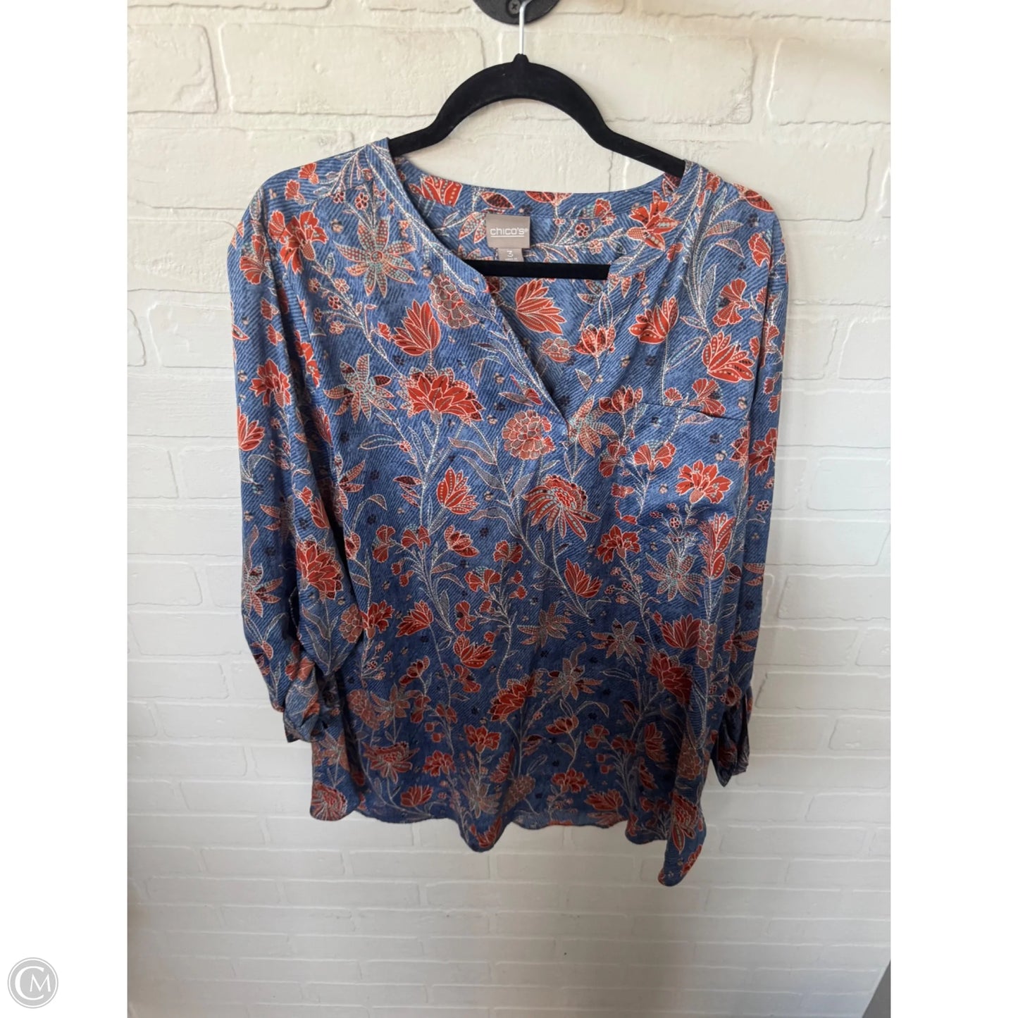 Tunic 3/4 Sleeve By Chicos In Blue & Orange, Size: Xl