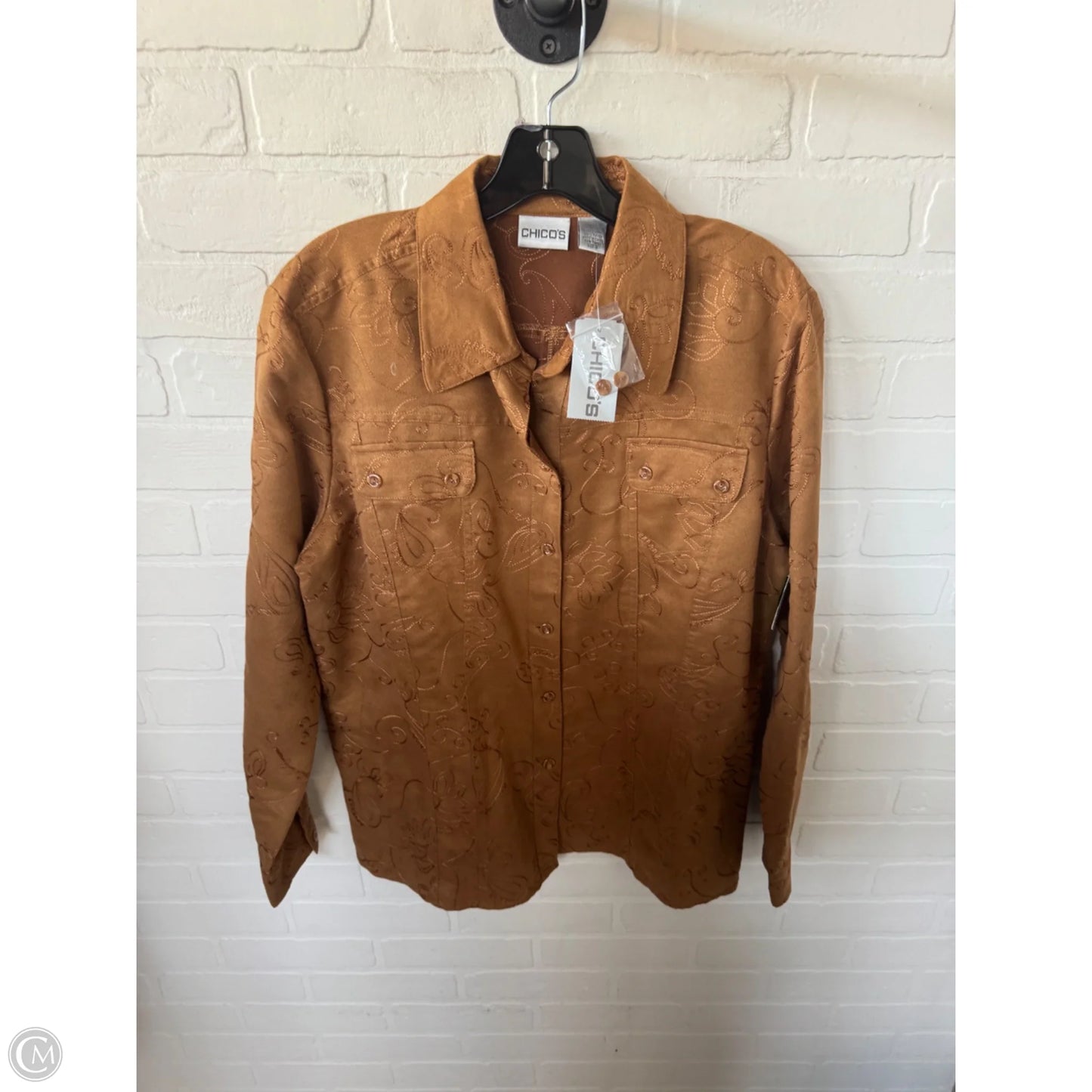 Jacket Shirt By Chicos In Brown, Size: L