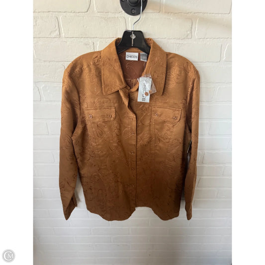 Jacket Shirt By Chicos In Brown, Size: L