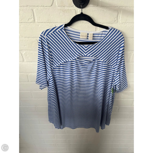 Top Short Sleeve By Chicos In Blue & White, Size: Xl
