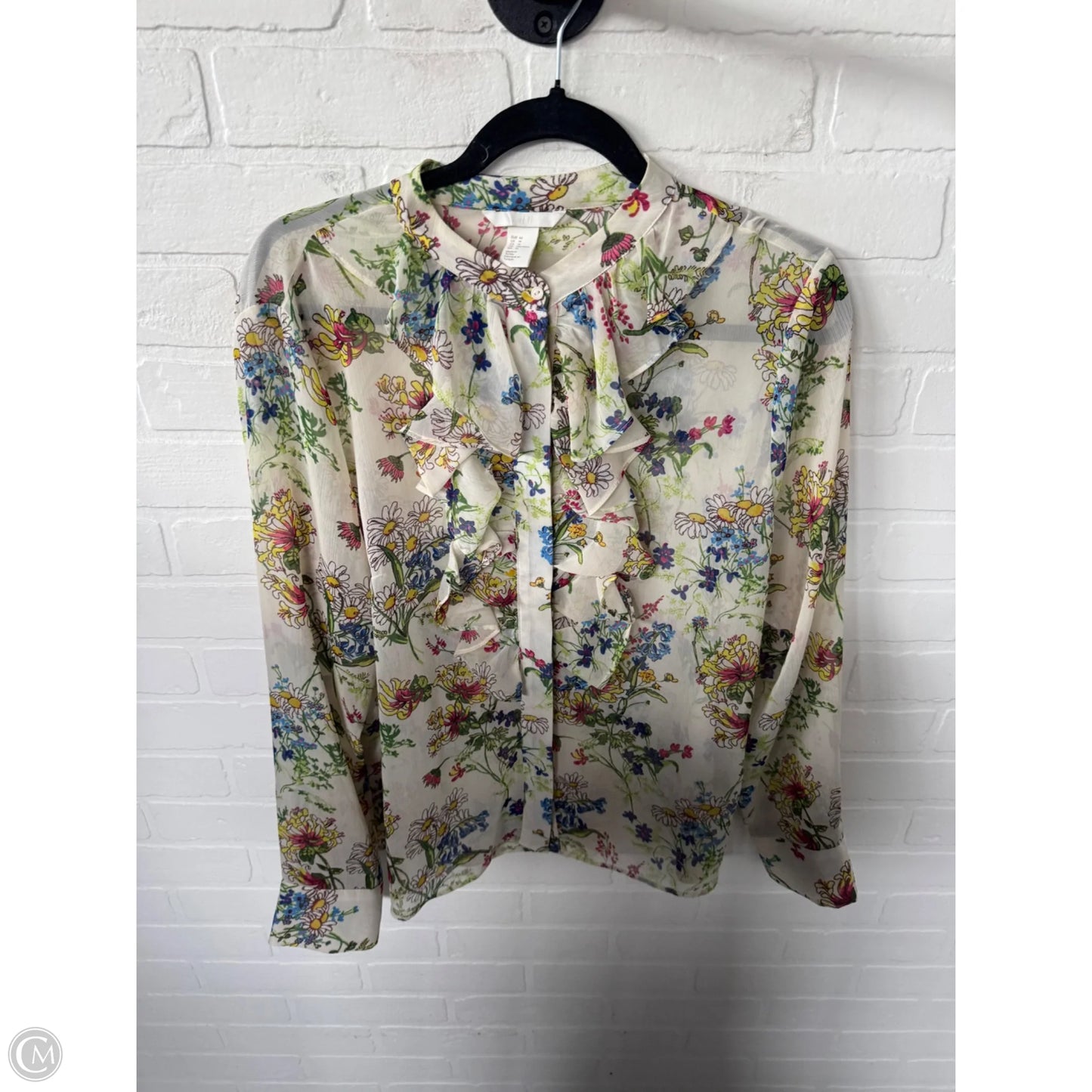 Top Long Sleeve By H&m In Green & Tan, Size: L