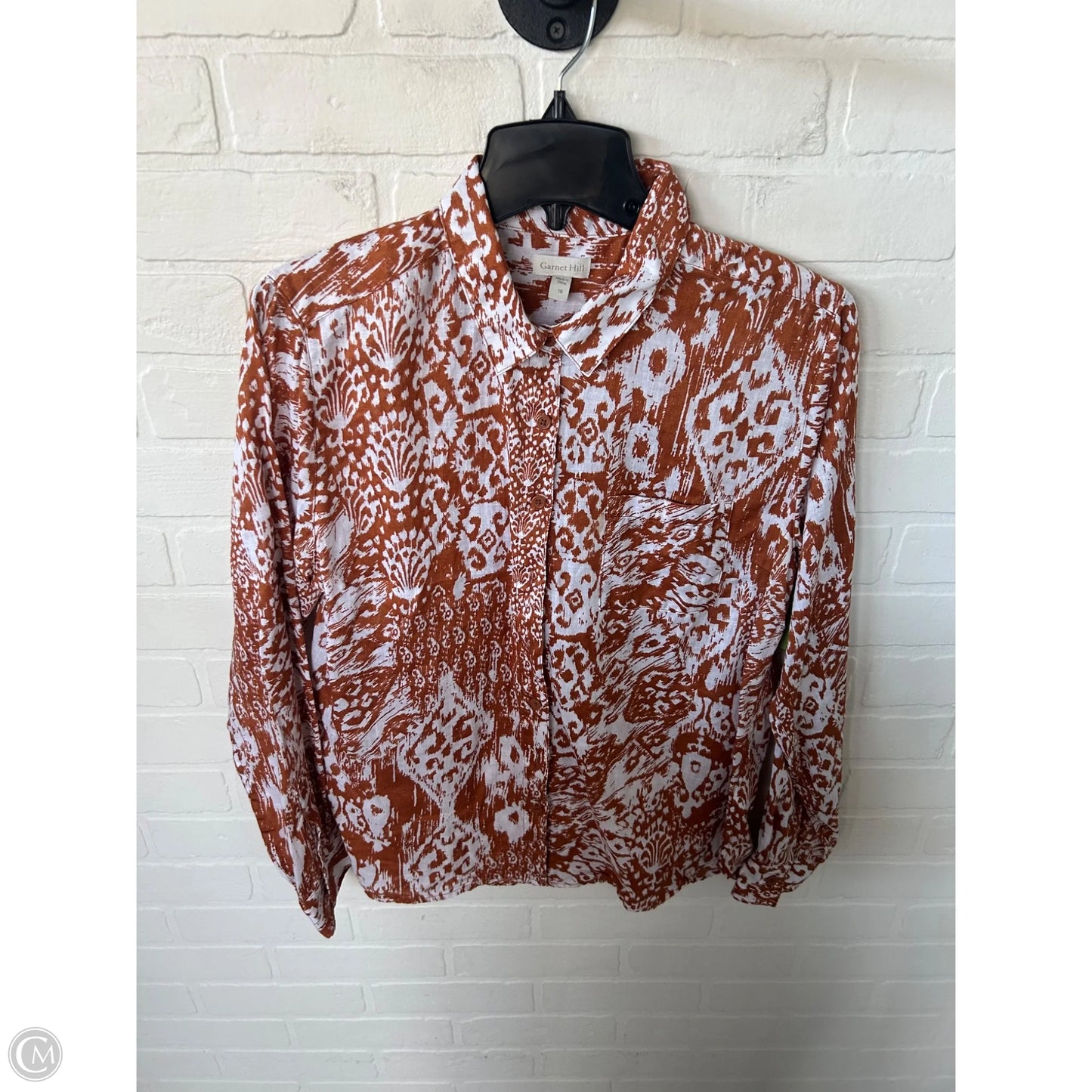 Top Long Sleeve By Garnet Hill In Orange & White, Size: M