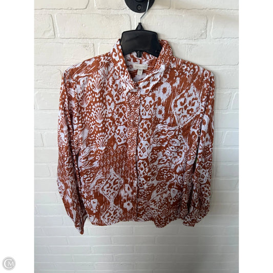 Top Long Sleeve By Garnet Hill In Orange & White, Size: M
