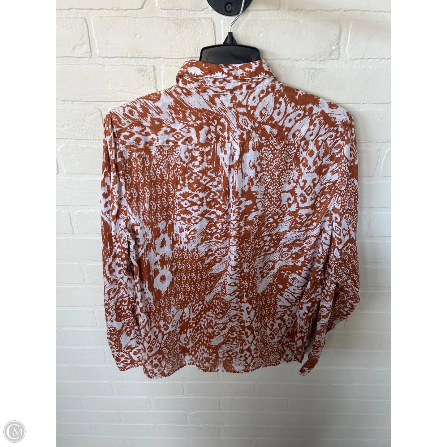 Top Long Sleeve By Garnet Hill In Orange & White, Size: M