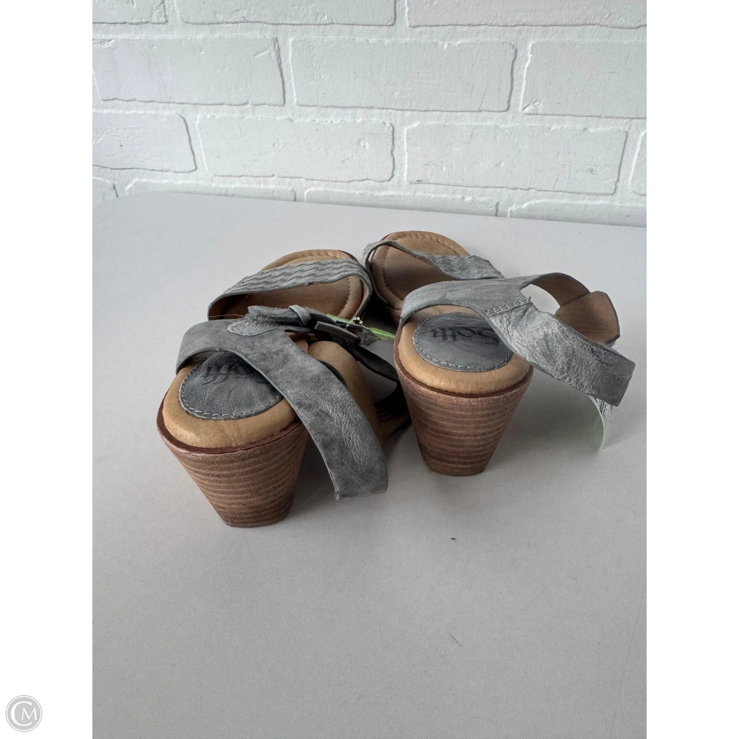Sandals Heels Wedge By Sofft In Grey & Tan, Size: 7.5
