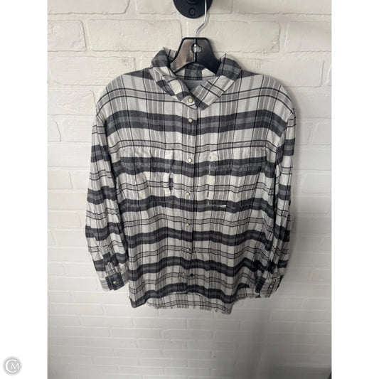 Top Long Sleeve By American Eagle In Grey & White, Size: S