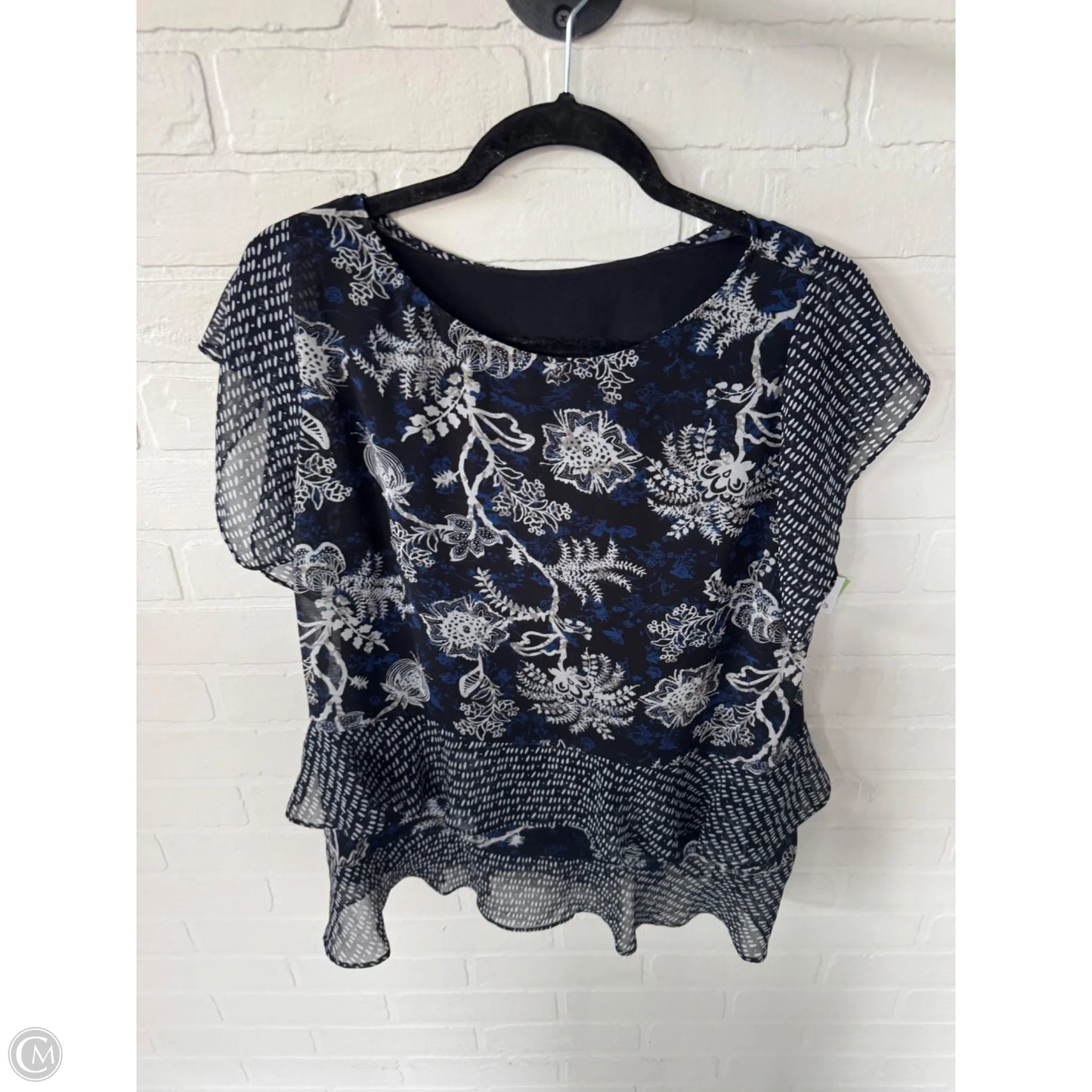 Top Short Sleeve By Cabi In Black & Blue, Size: M