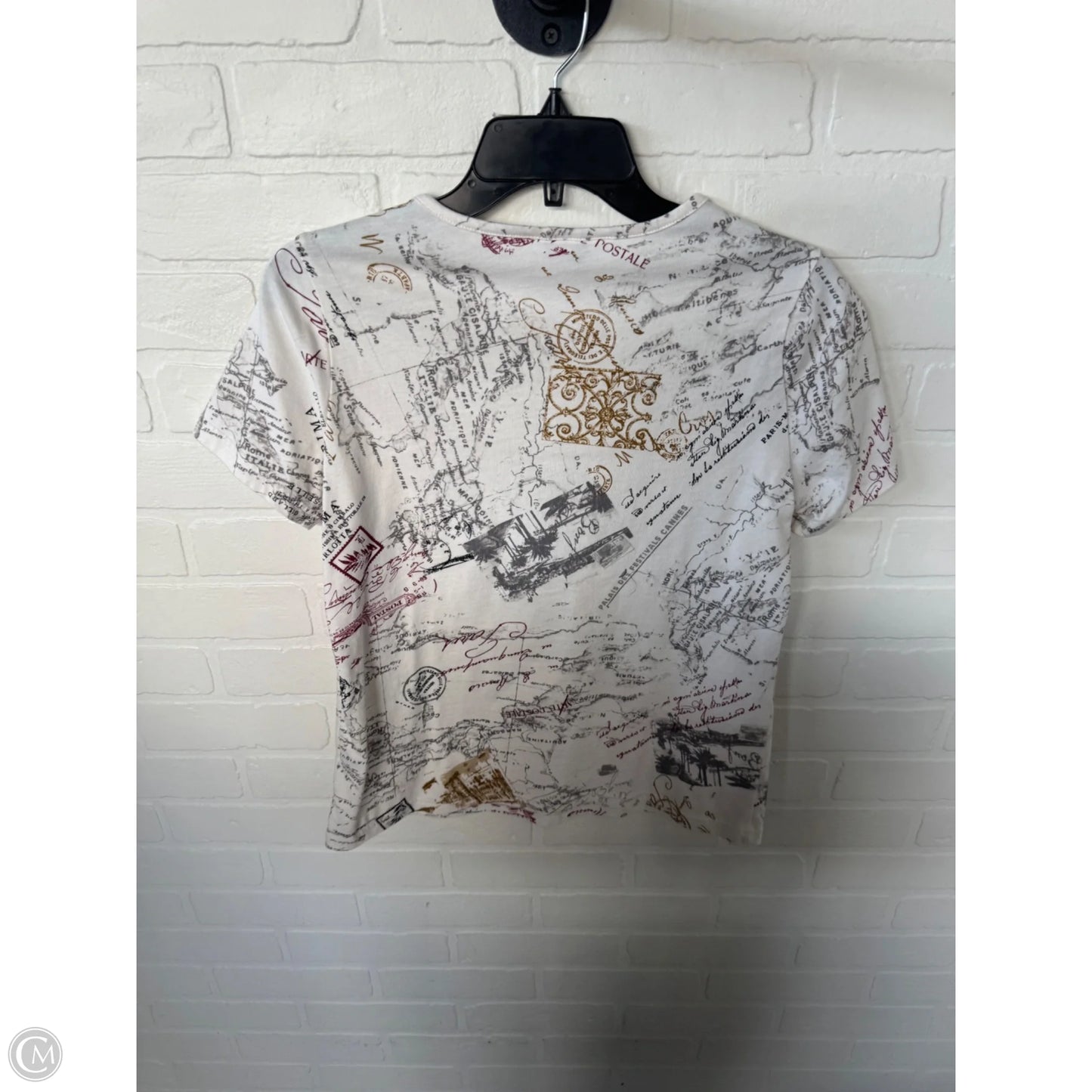 Top Short Sleeve By Christopher And Banks In Tan & White, Size: S
