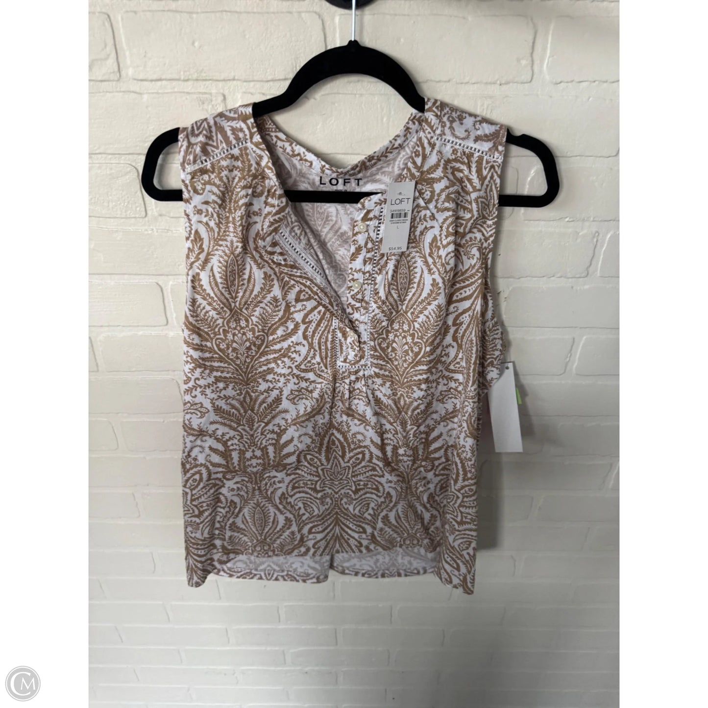 Top Sleeveless By Loft In Tan & White, Size: L
