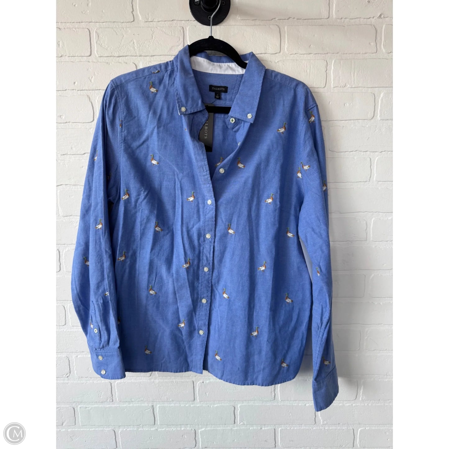 Top Long Sleeve By Talbots In Blue & White, Size: Xl