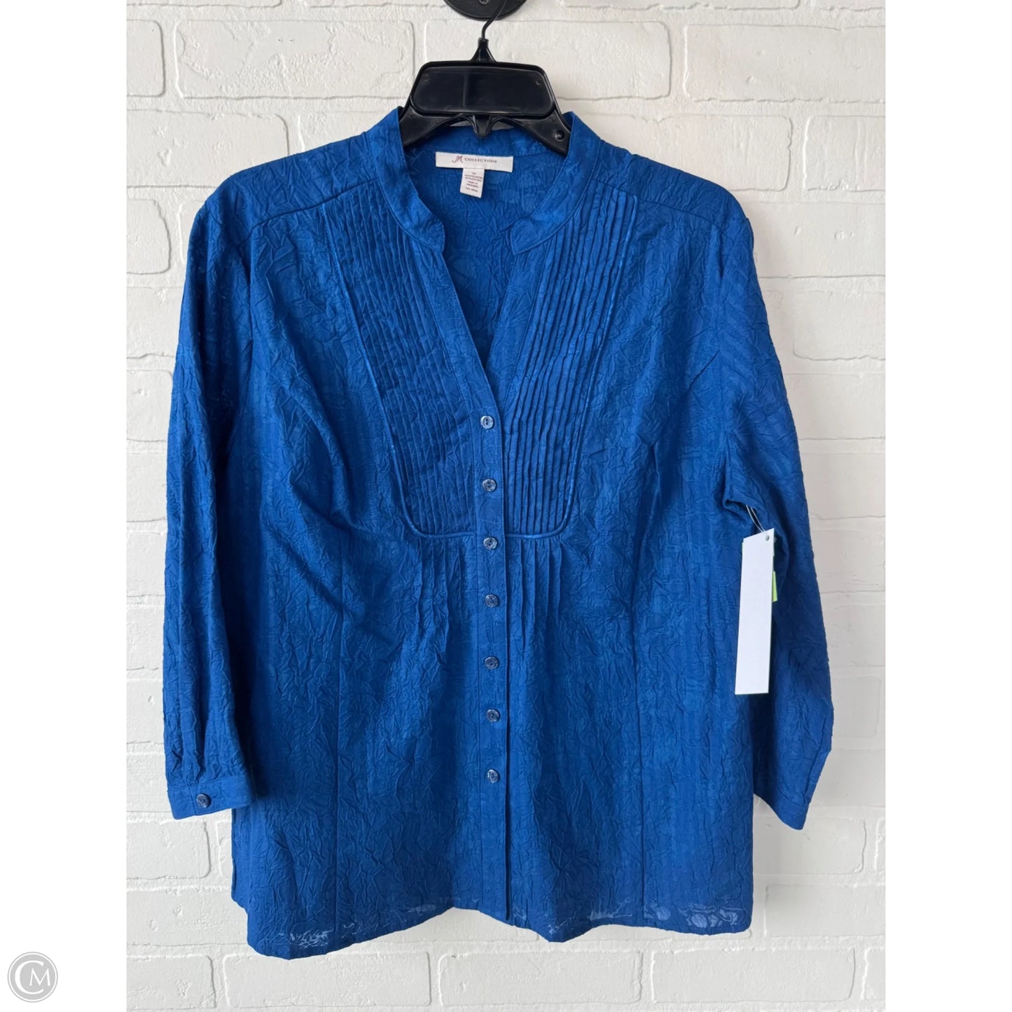 Top 3/4 Sleeve By Jm Collections In Blue, Size: L