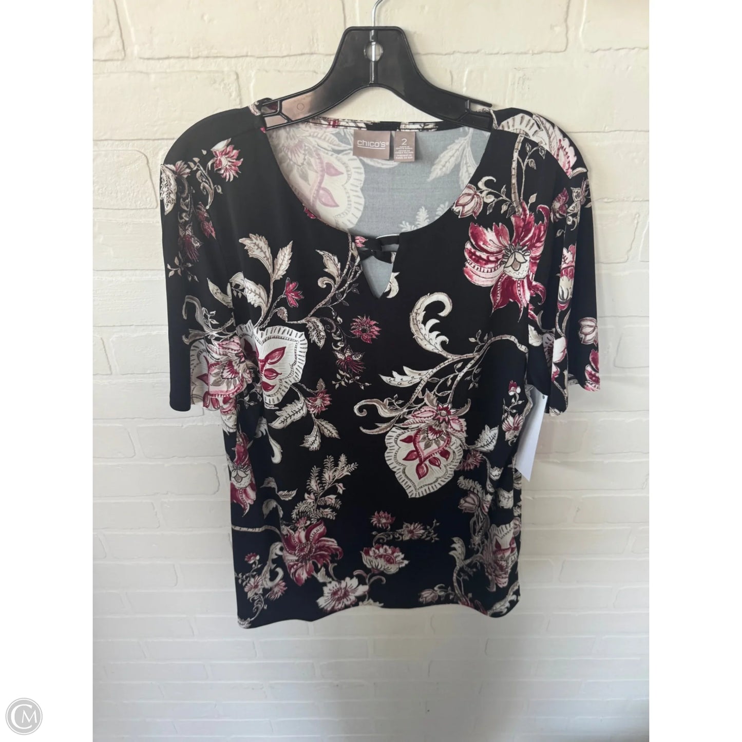Top Short Sleeve By Chicos In Black & Red, Size: L