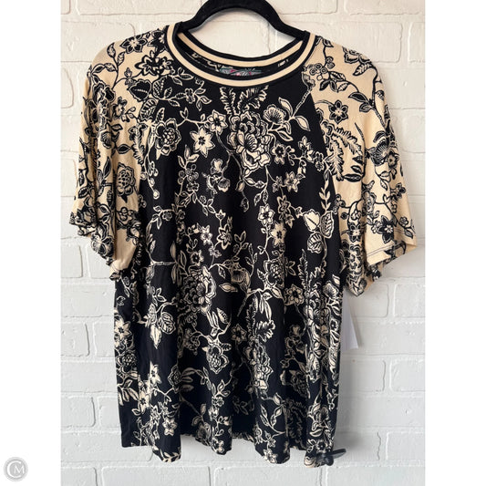 Top Short Sleeve Designer By Johnny Was In Black & Tan, Size: M