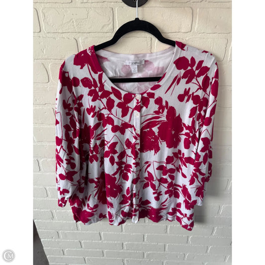 Sweater Cardigan By Roz And Ali In Pink & White, Size: 3x