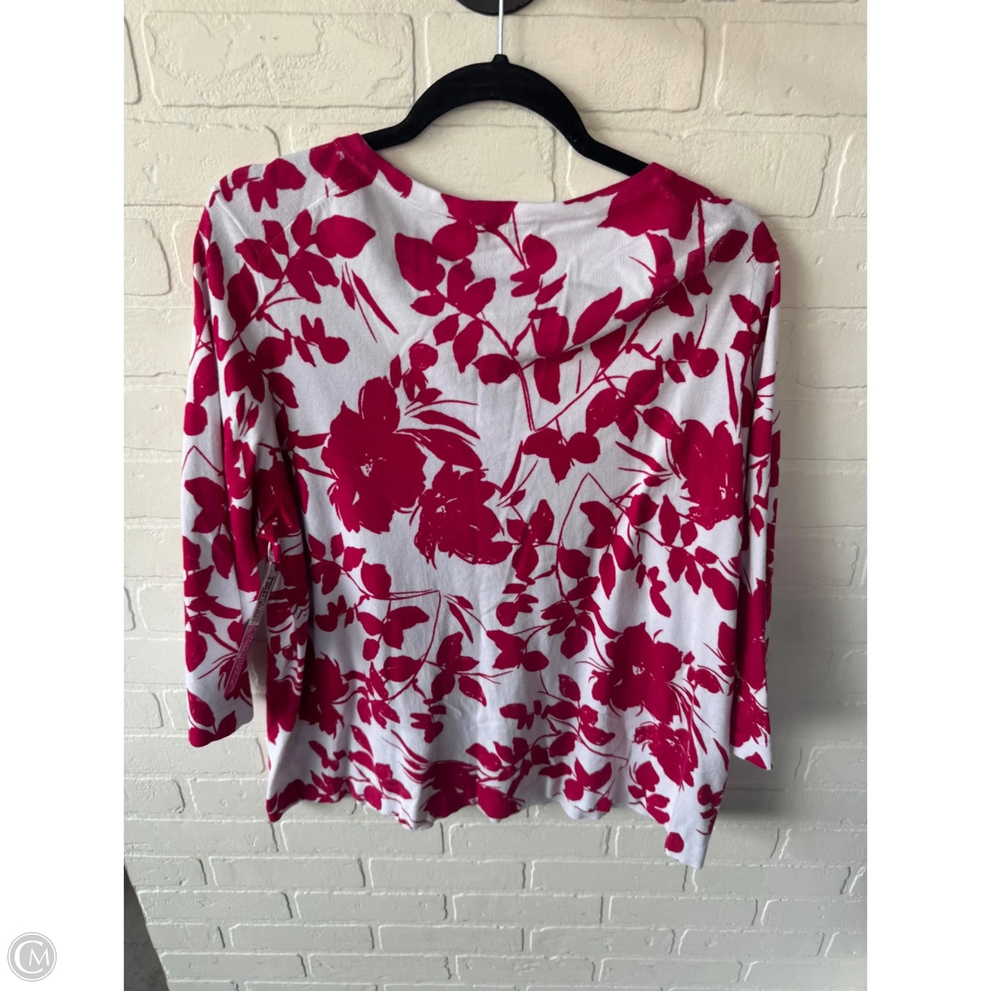 Sweater Cardigan By Roz And Ali In Pink & White, Size: 3x