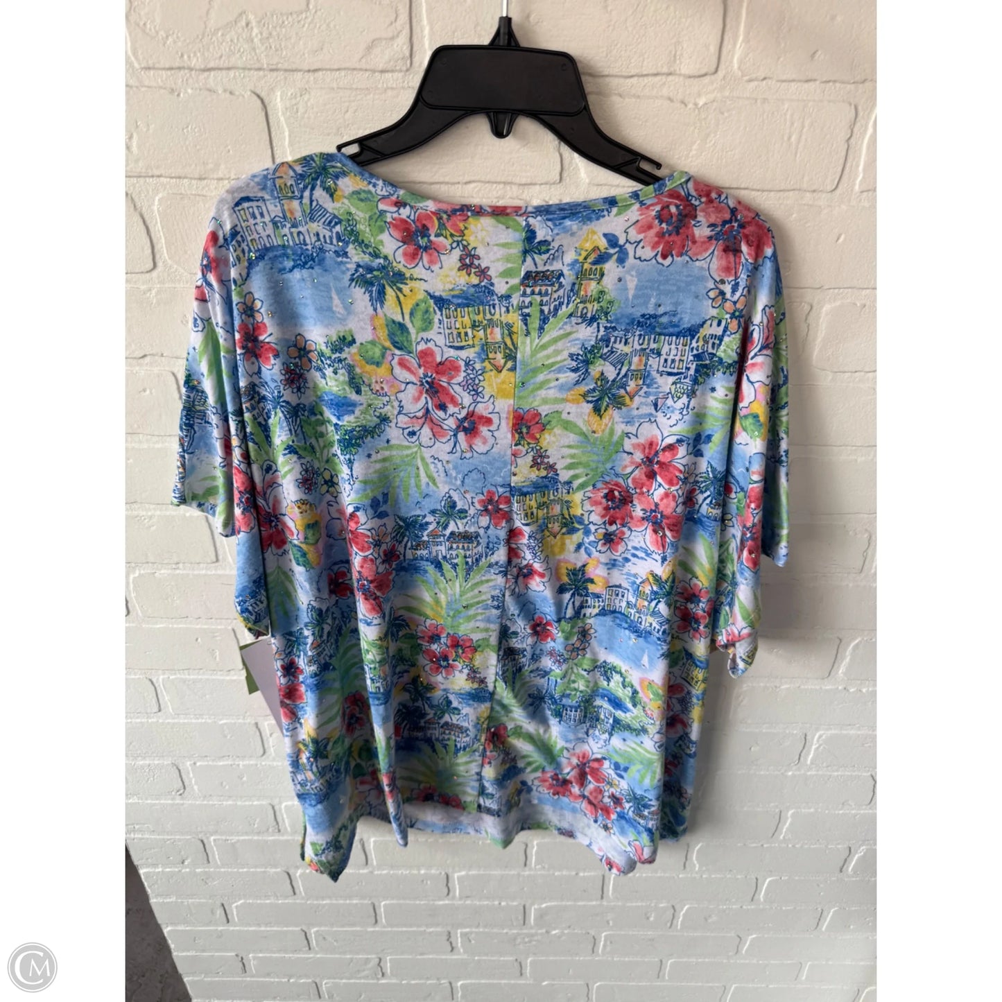 Top Short Sleeve By Cathy Daniels In Blue & Green, Size: 2x