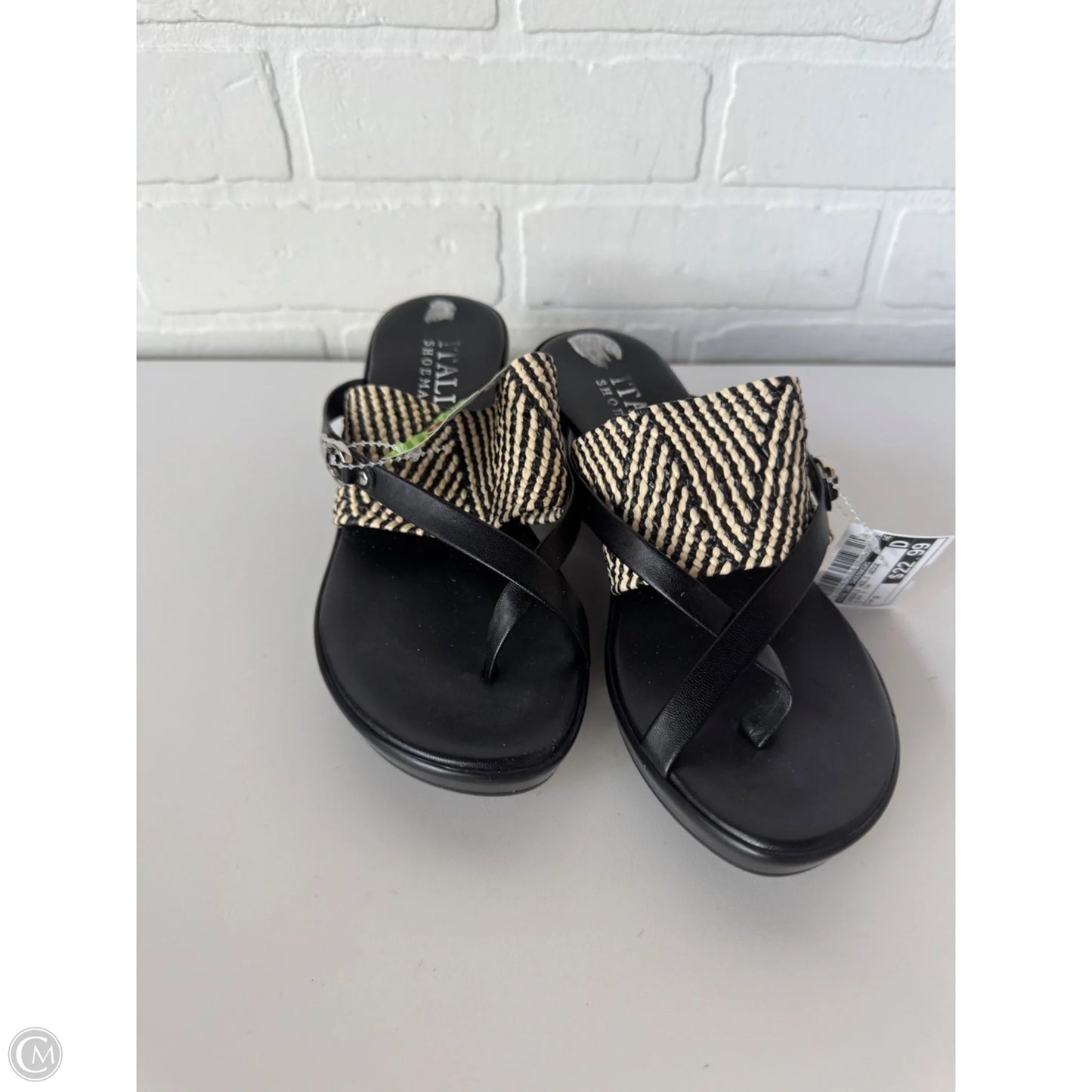 Sandals Heels Wedge By Italian Shoemakers In Black & Tan, Size: 6
