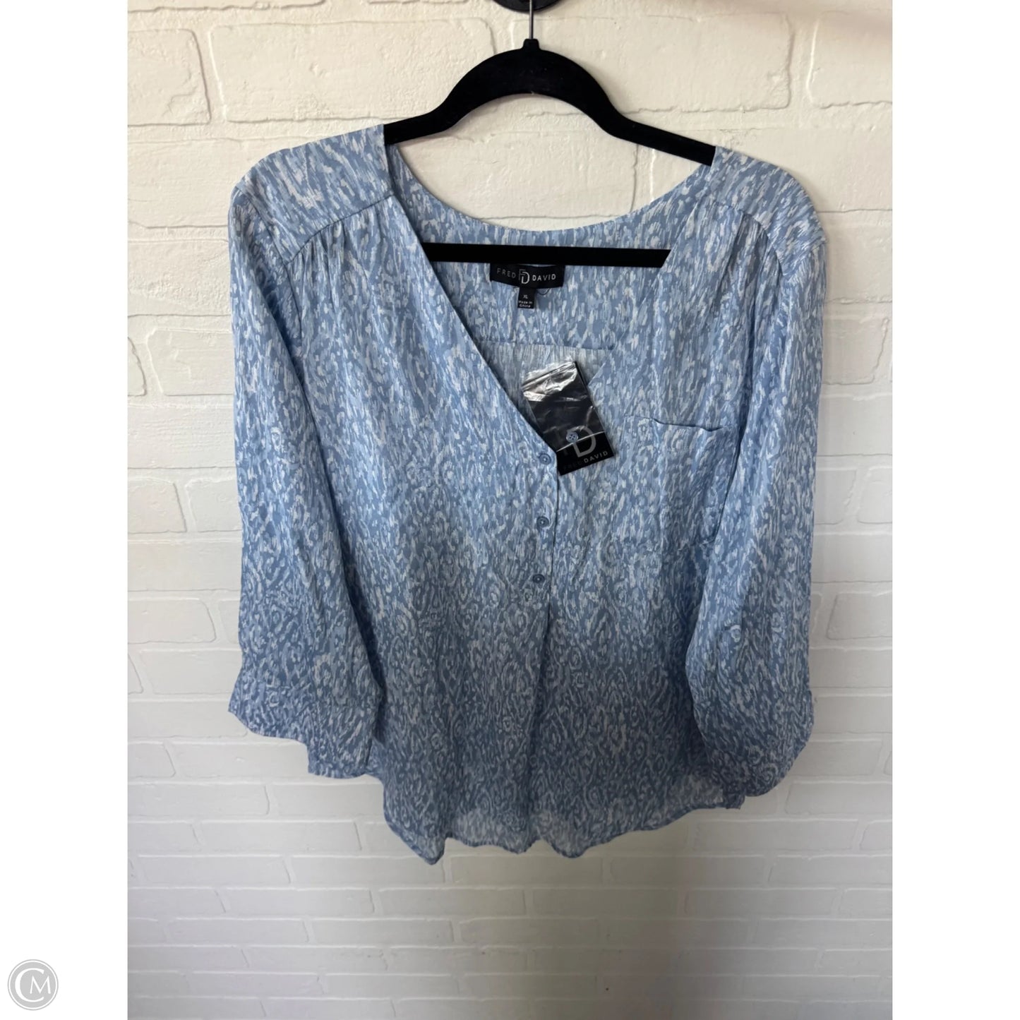 Top 3/4 Sleeve By Fred David In Blue & White, Size: Xl