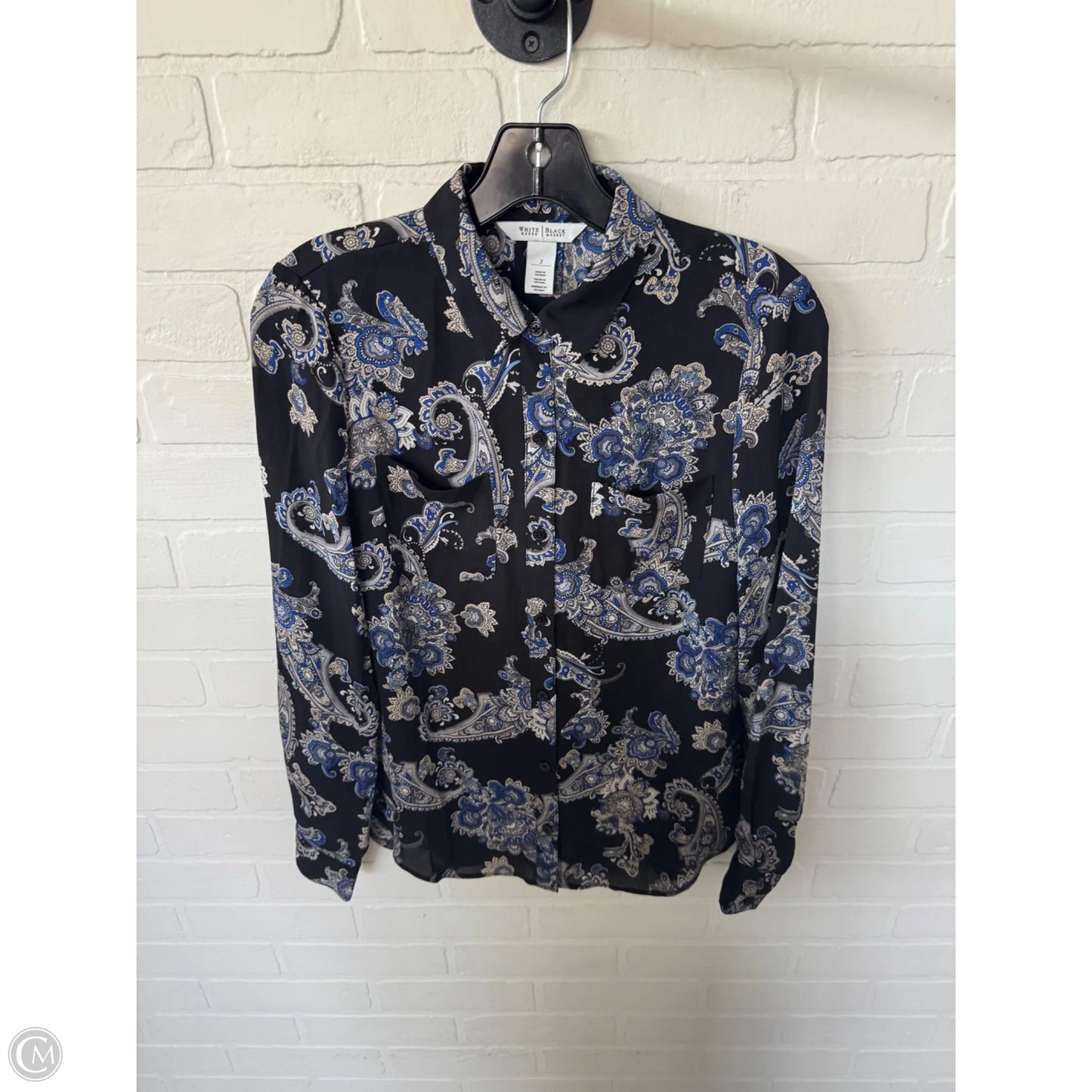 Top Long Sleeve By White House Black Market In Black & Blue, Size: Xs