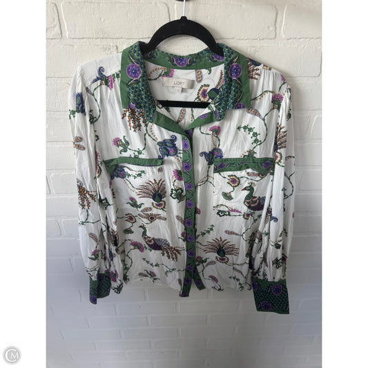 Top Long Sleeve By Loft In Green & White, Size: Xl