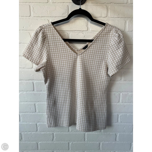 Top Short Sleeve By Ann Taylor In Tan & White, Size: S