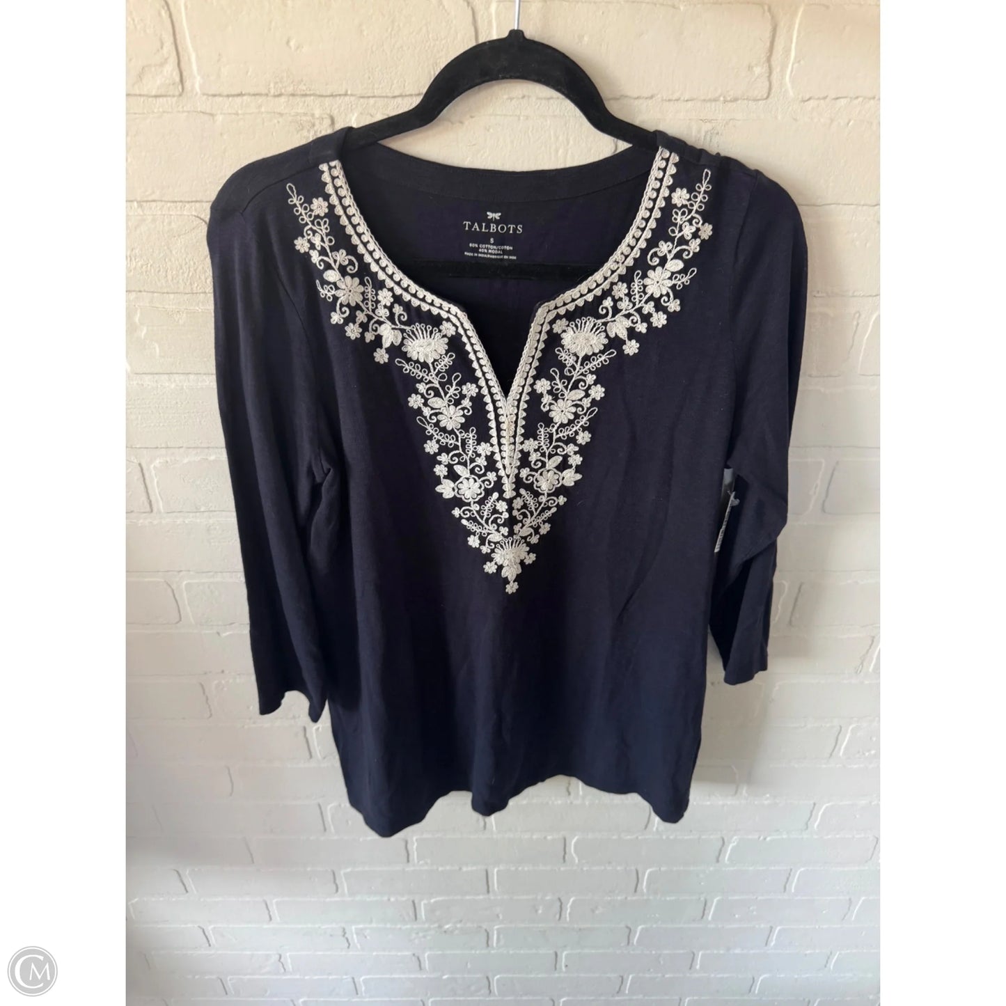 Top 3/4 Sleeve By Talbots In Blue & Cream, Size: S