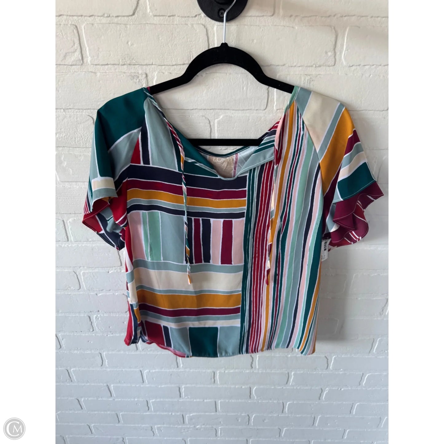 Top Short Sleeve By Loft In Green & Yellow, Size: M