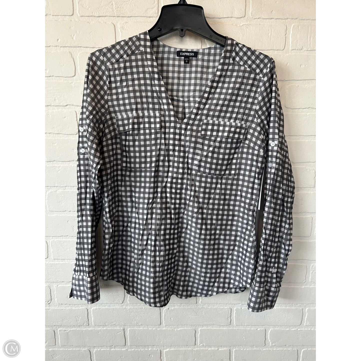 Top Long Sleeve By Express In Grey & White, Size: M