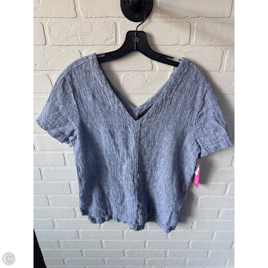Top Short Sleeve By Tahari In Blue & White, Size: M