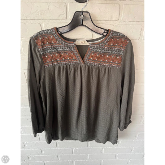 Top 3/4 Sleeve By Nurture In Grey & Orange, Size: L