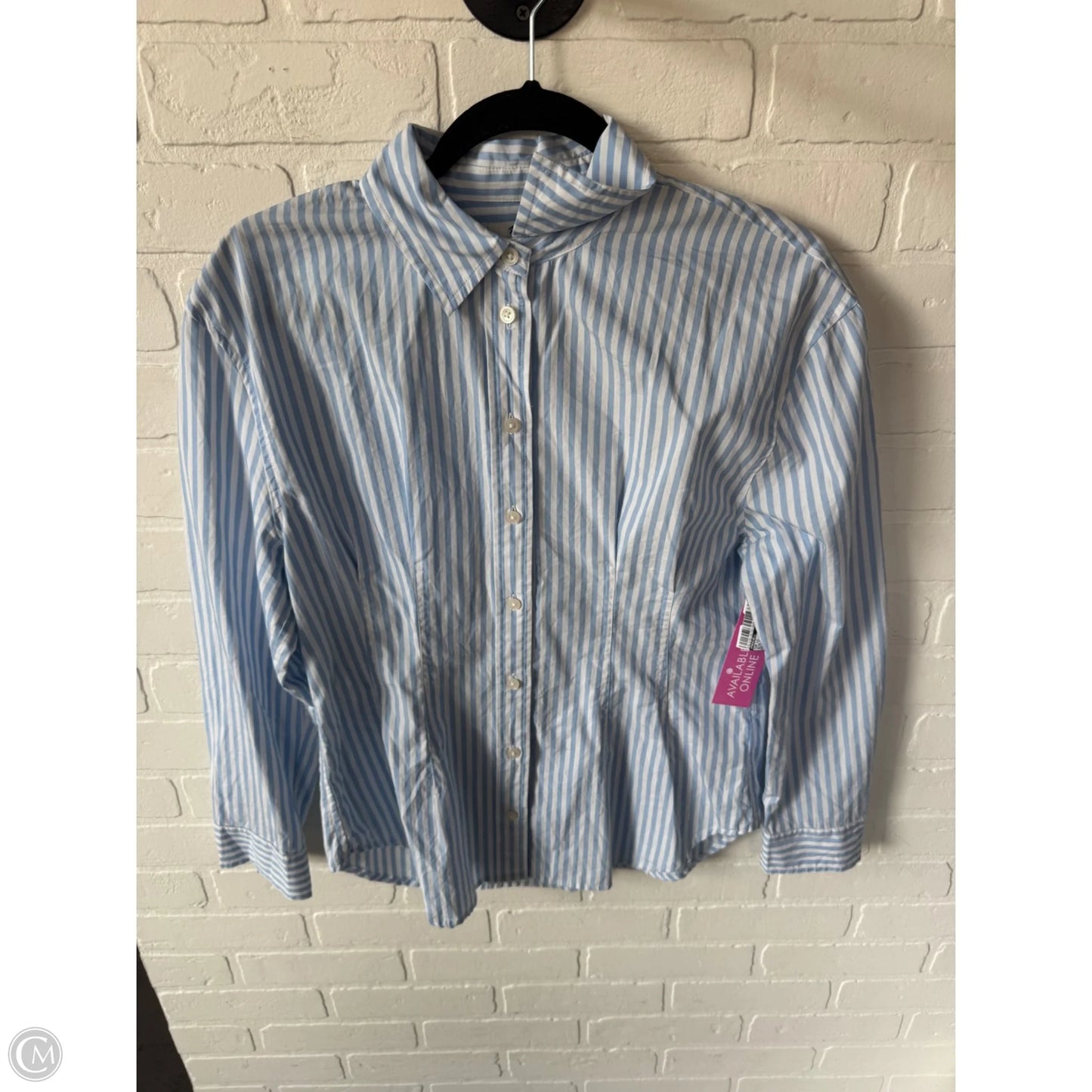 Top Long Sleeve By Madewell In Blue & White, Size: M