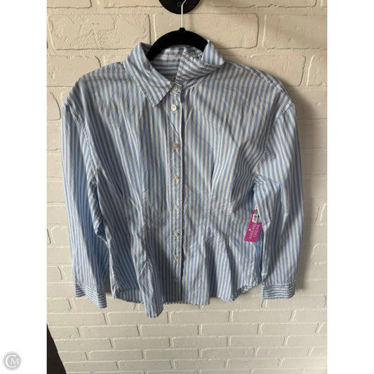 Top Long Sleeve By Madewell In Blue & White, Size: M